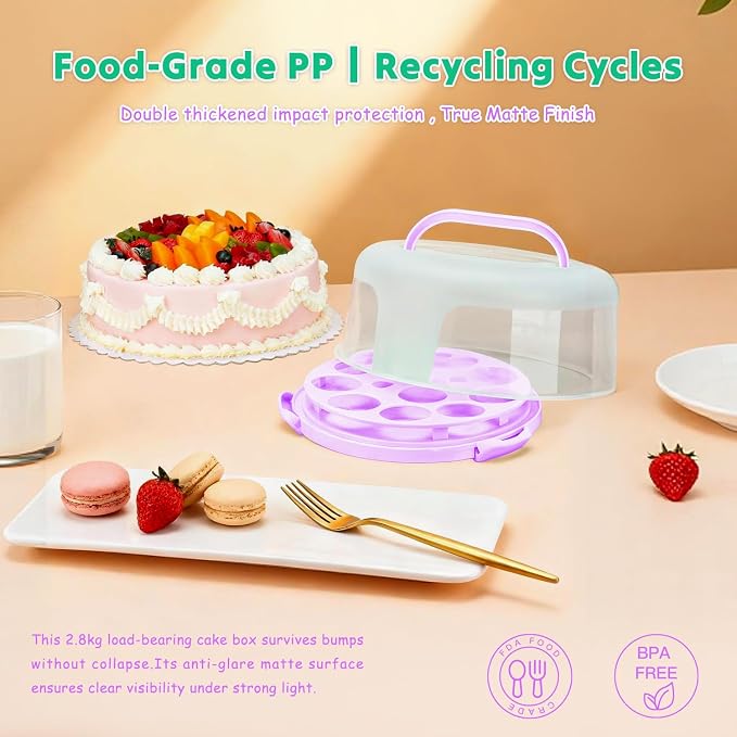 Cake Container, Cake Carrier with Lid, Bpa-Free Cake Holder with Lid for 10 Inch Round Cake Carrier with 10 pcs Round Golden Cake Boards and Portable Insulated Bag & Two Boxes of Cupcake Paper Liners