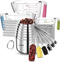 Measuring Cups and Spoons Set of 20 - Stackable Stainless Steel Measuring Cups Spoons & Plastic Measuring Cup for Dry and Liquid Ingredients, Cooking & Baking Kitchen Gadgets