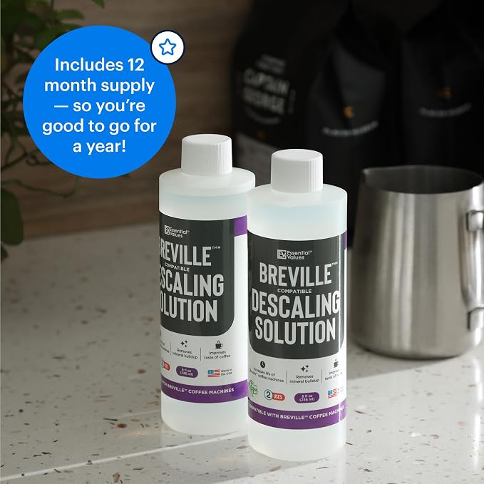 Essential Values Descaling Solution Compatible with Breville, Coffee Pot Cleaner, Descaler Specially Formulated for Breville Coffee Machines,12 Month Supply, 2-Pack