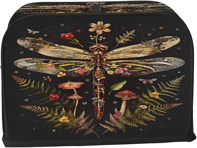 Animal Dragonfly Flower Toaster Cover 4 Slice Dust and Fingerprint Protection Toaster Bread Maker Covers Washable Kitchen Small Appliance Covers for Kitchen Accessories Decor Bakeware Women Gift