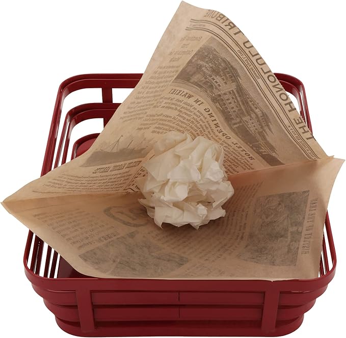 G.E.T. 4-T6000 Appetizer/Serving Basket Tissue Liner Paper, 7" x 7", Honolulu Newsprint (Case of 2000)