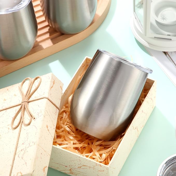 Inbagi 30 Pack 12 oz Stainless Steel Tumblers Bulk with Lids and Straws, Double Wall Insulated Wine Tumblers for Wedding Party Favors, Bridal Shower, Birthday Event Gifts (Silver Gray)