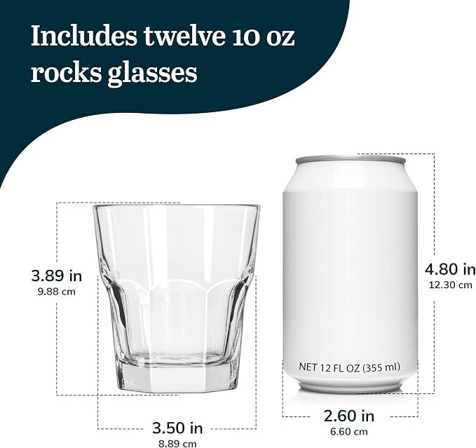 Libbey Gibraltar DuraTuff Drinking Glass Drinking Cup Set, Iconic Heavy Base Bar Glassware hick Drinking Glasses Set of 12, 10-Ounce Rocks Glasses