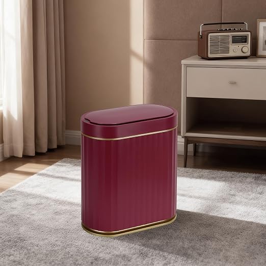 ELPHECO 2 Gallon Sensor Trash Can - Motion Sensor Bathroom Garbage Can with Lid, Automatic IPX5 Waterproof Trash Bin, Slim Garbage Bin for Bathroom, Office, Bedroom, Living Room, Burgundy Gold