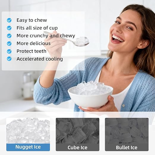 Antarctic Star Countertop Ice Maker with Soft Chewable Pellet Ice, 34lbs/24Hrs, One-Click Operation, Self-Cleaning Portable Peddle Ice Machine with Ice Scoop for Kitchen,Office,Bar,RV