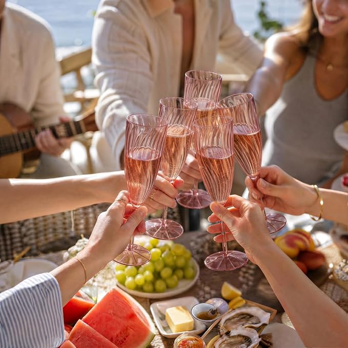 WDF 36PCS Rose Plastic Champagne Flutes - 6OZ Rose Champagne Flutes Party Supplies for Wedding/Birthday/Baby Shower/Anniversary