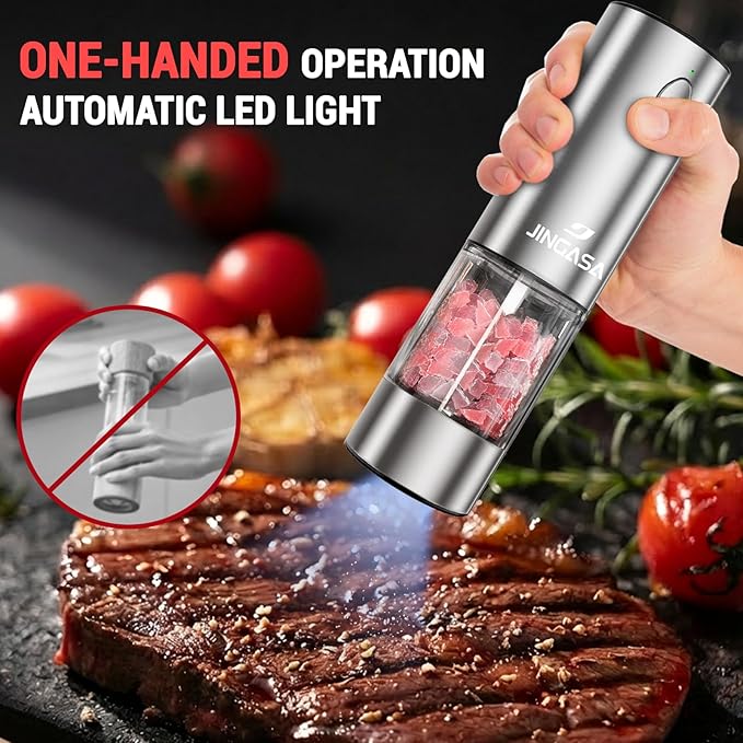 [Upgraded Larger Capacity] Electric Salt and Pepper Grinder Set with USB Charging Base, 95ml Large Capacity, Adjustable Coarseness,Stainless Steel Automatic Pepper Mill (Upgraded Capacity-A)