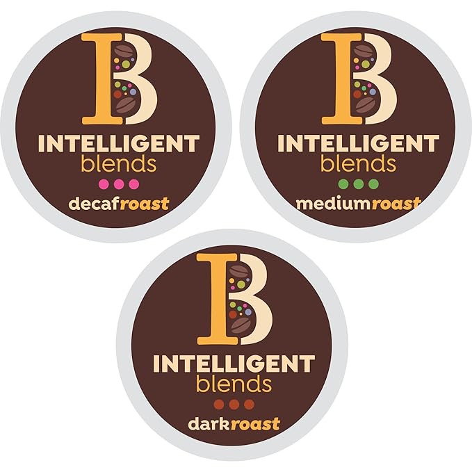 Intelligent Blends Dark Roast, Medium Roast & Decaf Dark Roast Coffee Pods Variety Pack, 48 ct, Single Serve Pods – 100% Arabica Coffee, Compatible with Keurig K Cups Maker