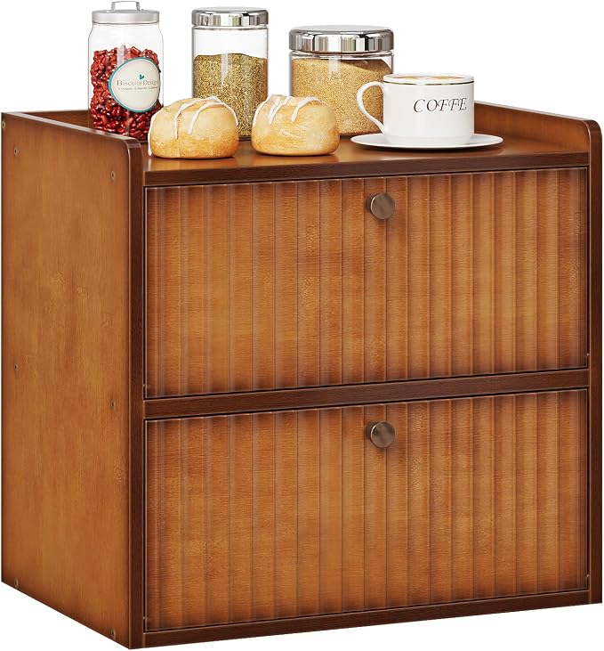 Trironsun Rustic Bread Box for Kitchen Countertop Bamboo Bread Storage Container Bin Double Layer BreadBox Farmhouse Large Capacity Food Organizer (Brown)