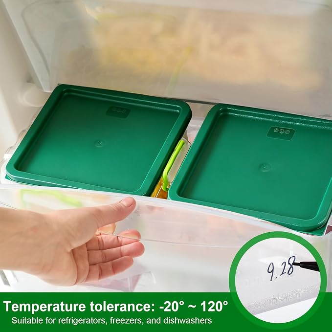 FoldTier 2 Pieces Square Food Storage Containers Polycarbonate Clear food Container with Lid Commercial Storage with Graduations for Commercial Kitchen Dough Marinating Meat(Green,12 Qt)
