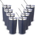 Volhoply 20oz Stainless Steel Tumbler with Lid and Straw Bulk 8 Pack,Double Wall Insulated Travel Iced Coffee Mug Fits Cup Holder,Powder Coated Cups for Hot/Cold Drinks,Christmas Gifts（Navy,8 Set）