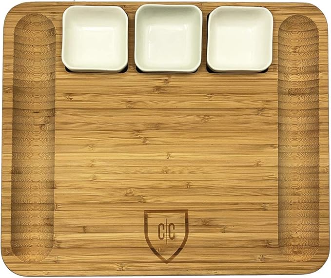Carnivore Club Bamboo Charcuterie Board Set - Extra-Large Modern Rectangular Serving Platter with Cheese Knives, Ceramic Bowls, Slate Markers & More