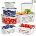 4 PCS Fruit Storage Containers for Fridge, Leakproof Produce Containers for Fridge with Removable Colander, Microwave/Dishwasher Safe Fruit Washing Bowl Keep Fruits, Vegetables, Berry Fresh longer