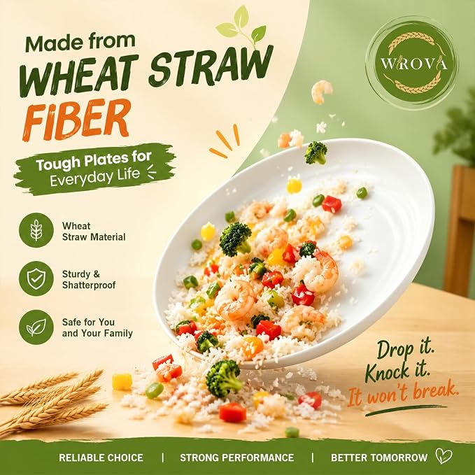Wrova 40PCS Modern Plates and Bowls Sets Service for 8, Unbreakable Wheat Straw Dinnerware Sets Microwave Safe, Reusable Deep Dinner Plates/Cereal Bowls/Sauce Dishes/Cup Sets for Kitchen,Party- White