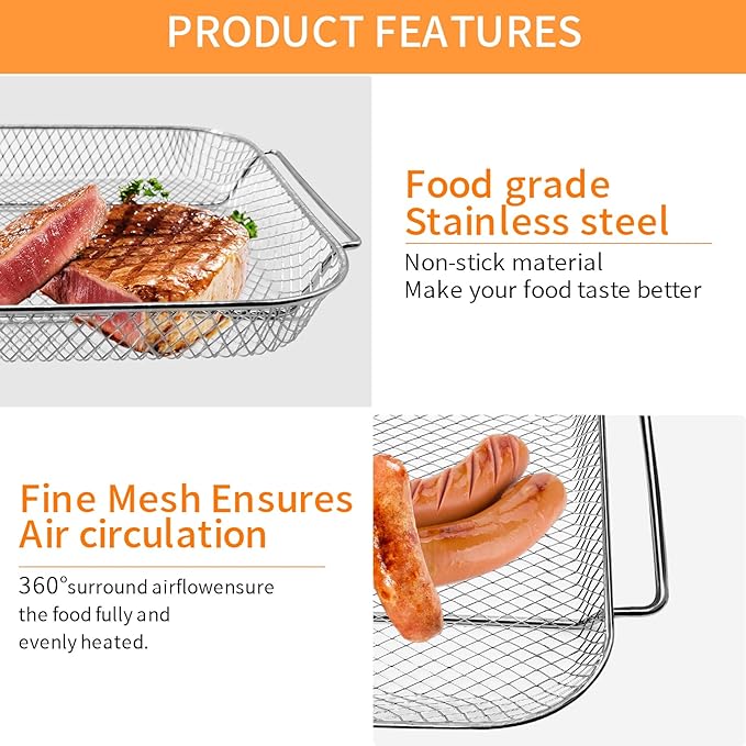 GCQ Air Fryer Basket for Emeril Lagasse Everyday 360 26 QT Extra Large Air Fryer, 12.5''×10.2''×1.3'' Steel Air Fryer Accessories Replacement Parts Wire Rack