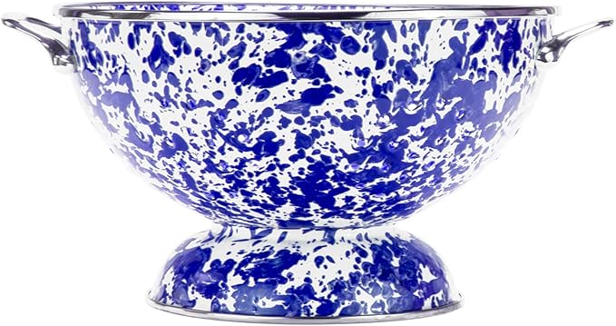 Golden Rabbit Enamelware Large Colander, 5 quart, Cobalt Swirl