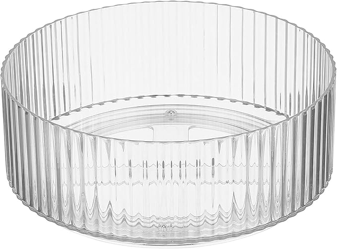 mDesign Fluted Lazy Susan Turntable Plastic Spinner for Kitchen and Bathroom Cabinet, Cupboard, or Countertop Organizing - Rotating Organizer for Condiments, Jewelry, Accessories - 9" Round - Clear