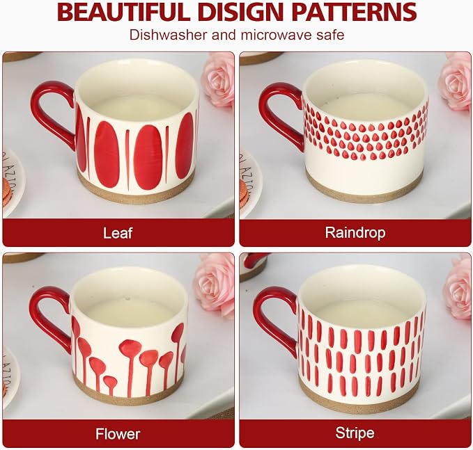 Koja 16 oz Premium Hand Painted Porcelain Ceramic Mug Set, Large Coffee & Tea Mugs, Elegant Decorative Durable Stoneware Microwave Safe Drinkware for Home Kitchen, 4-Pack