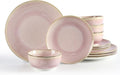 Sweejar Dinnerware Sets Service for 4, 12 pcs Porcelain Plates and Bowls for Kitchen, Housewaring Gift, Chip and Scratch Resistant Dish Set, Handmade Dishwasher and Microwave Safe Plate Set, Pink