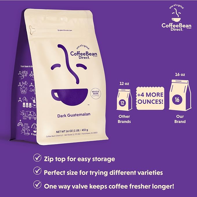 Coffee Bean Direct Dark Guatemalan, Whole Bean Coffee, Arabica Coffee, Dark Roast, 1 Pound Bag (Pack of 1)