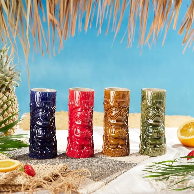 LEMONSODA Ceramic Hawaiian Tiki Glasses (Ceramic, Set of 16)