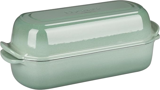 EDGING CASTING Enameled Cast Iron Loaf Pan with Lid, Bread pan, Dutch Oven Bread pan for Homemade Sourdough Bread Baking, 12.5x5.5 inch, 5qt, Sage Green