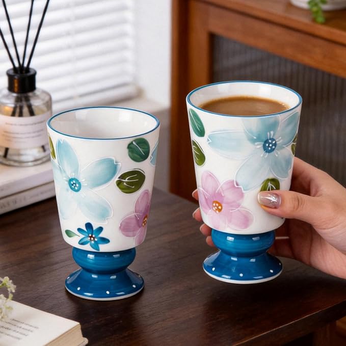 KAMMAK Ceramic Mug - Hand-Painted Coffee and Tea Mug - 400ML Vintage Breakfast Cups - Cute Mugs for Women - Ideal for Birthday - Afternoon Tea & Housewarming Gifts, GX016