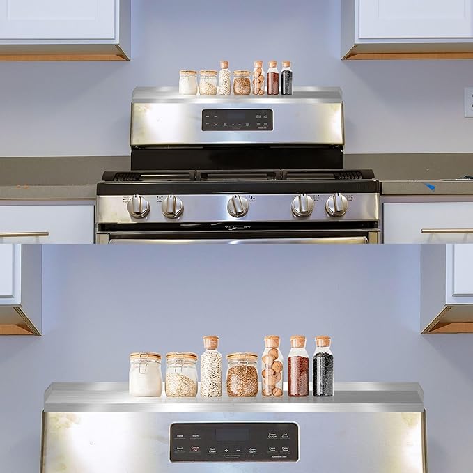 Performore Stainless Steel Oven Storage Shelf 15.5x3.75x2 – 2-Piece Interlocking Design, Space-Saving Kitchen Organizer w/ 4 Magnetic Feet & Protective Film, Adjustable Spice Rack Organizer