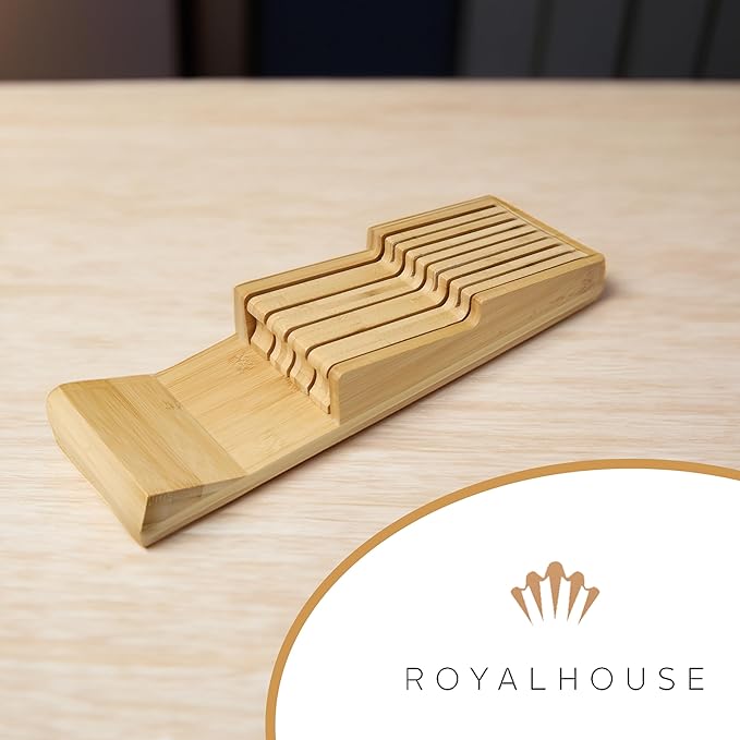 RoyalHouse Bamboo In-Drawer Knife Block,Knife Block without Knives, Fit for 9 Knives, Perfect for Home and Chefs, Premium Knife Holder, Gifts, Housewarming