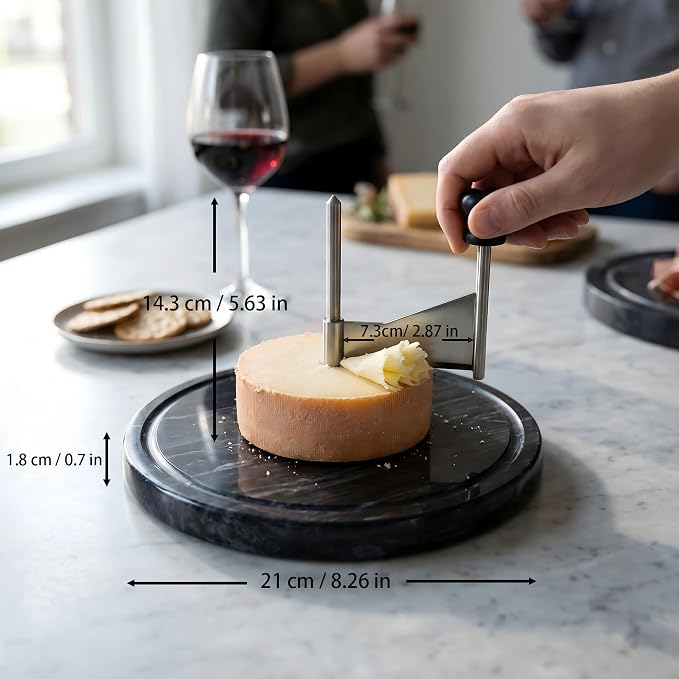 Cheese Curler Wheel for SEMI Hard Cheese, Girolle Cheese Shaver Tool for Charcuterie Boards & Entertaining, Create Cheese Flowers from Tete de Moine & Petit Basque, Marble Base