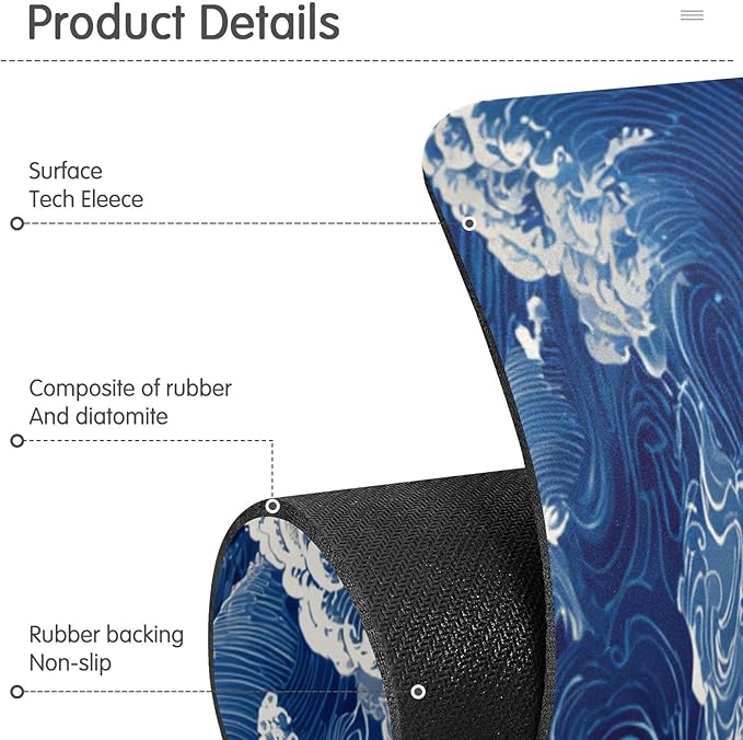 Kitchen Sink Splash Guard 1 PC 14.7 Inch Sink Faucet Mat Splash Guard for Bathroom Countertop Water Absorbent Foldable Cuttable Soft Washable Blue Ocean Waves