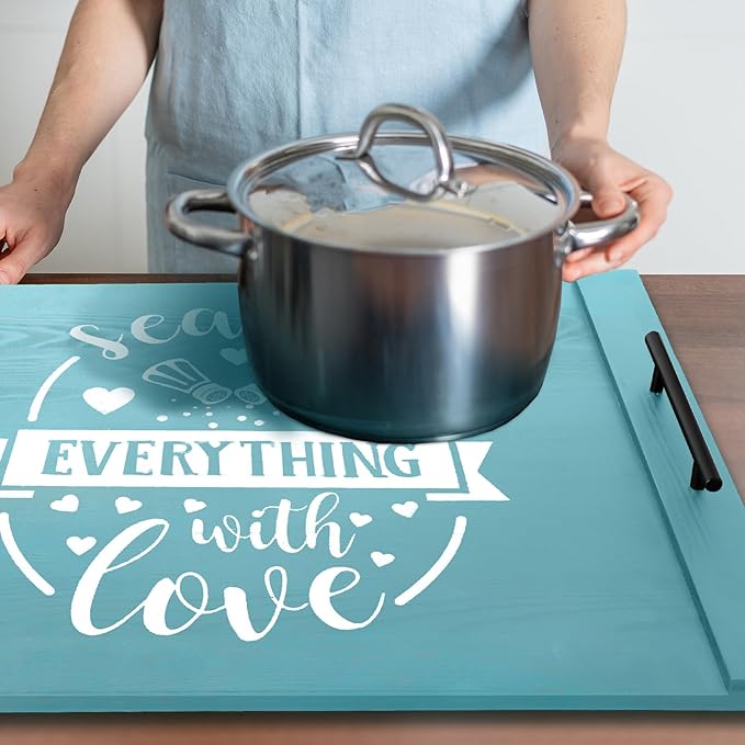 Spiareal Noodle Board Stove Wooden Cover with Handles 29.5 x 22 inche Stove Top Cutting Board Laminate Farmhouse Electric Stove Gas Cover Handmade for Kitchen Counter (Cute)