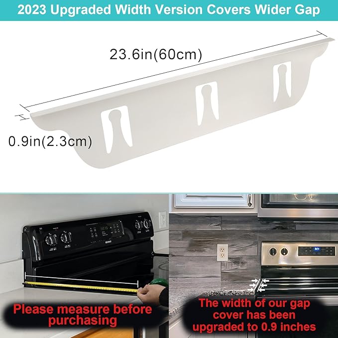Stove Gap Covers Stainless Steel with White Coated, Stove Gap Filler | Heat Resistant & Easy to Clean Stove Counter Gap Cover, Upgraded Wider Top Perfect Fit White Stove and Counter Guard (23.5"L)