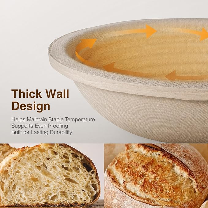 BAVIFY Sourdough Starter Kit, Banneton Bread Proofing Baskets Set | 2-Pack 9 in Round Wood Pulp Banneton, 2.2 lb Capacity, Superior Moisture Control, Easy Release, Thick Walls Design