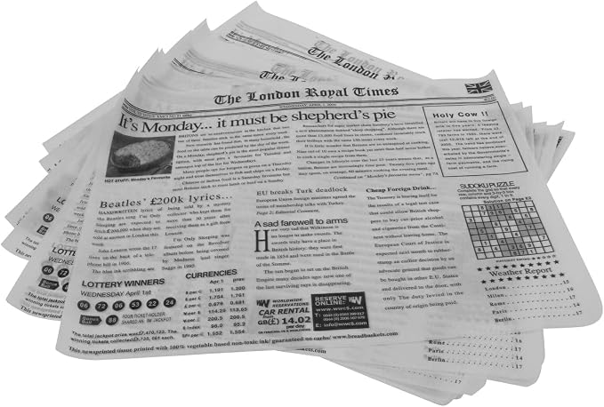 G.E.T. 4-TL1215 Appetizer/Serving Basket Tissue Liner Paper, 15" x 12", London Newsprint (Case of 1000)