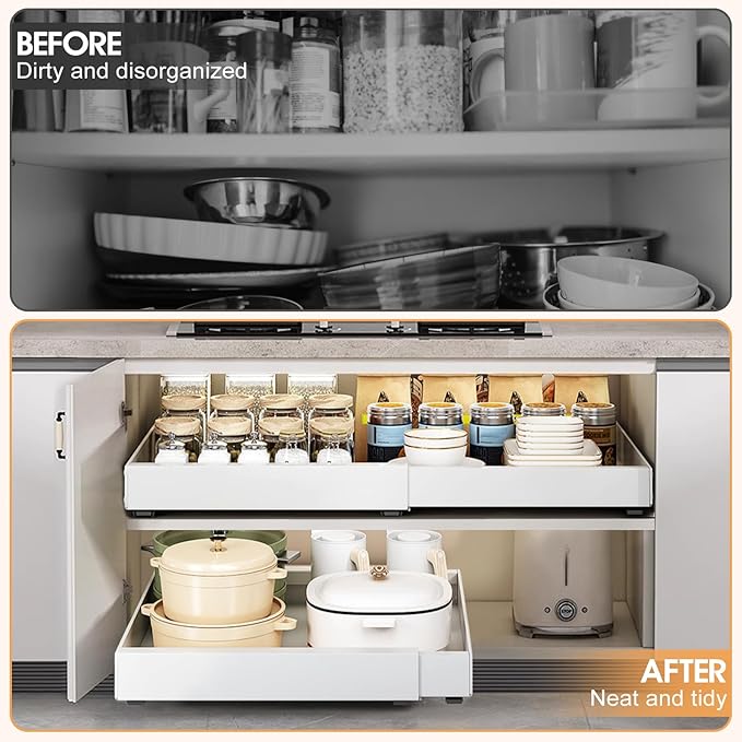 GOTOTOP Pull Out Cabinet Organizer, Kitchen Cabinet Organizer, Pull Out Drawers, Kitchen Cabinet Organization Systems for Cabinets, Heavy Duty Slide Out Drawers for Cabinets