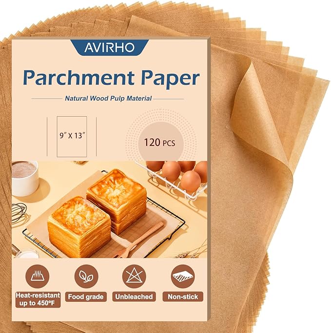 Parchment Paper Baking Sheets, 9x13IN Precut Non-Stick Parchment Paper for Baking, Grilling, Air Fryer, Steaming-Unbleached Parchment Sheets for Bread Cup Cake Cookie And More, 120 Sheets