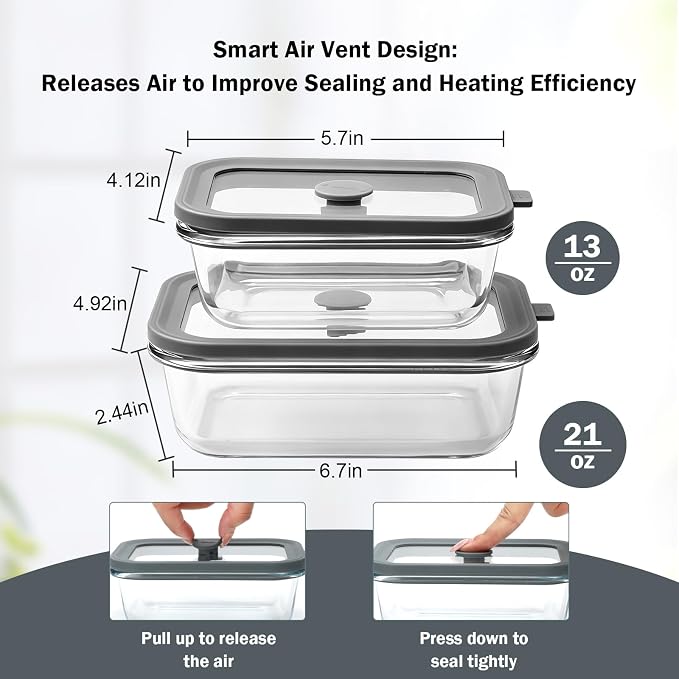 12 Pack Glass Meal Prep Containers with Glass Lids, 21oz*10 + 13oz*2 Glass Food Storage Containers Set with 5 Small Sauce Jars, Leakproof Glass Containers for Lunch, Leftovers & Kitchen
