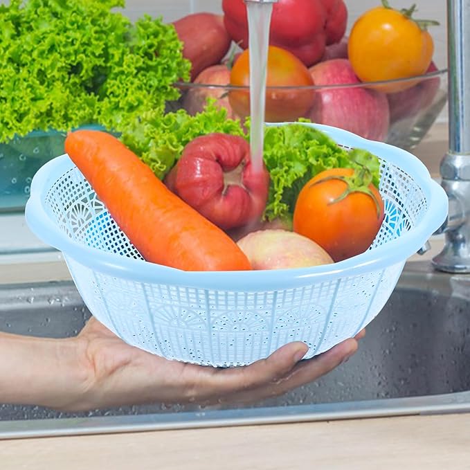 Amosfun Rice Basket 9.05 Inch Plastic Colander Set of 4 Multifunctional Fruit Vegetable Washing Strainer Bowls Kitchen Tools for Rice Pasta Dough