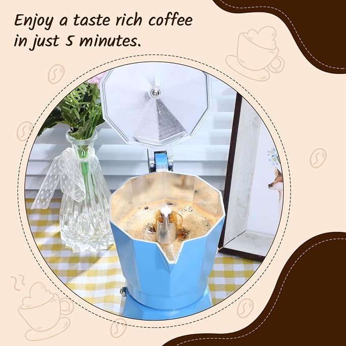 Coffee Pot 6 Cup Electric Espresso Coffee Maker Italian Moka Maker 300ml Portable Aluminum Espresso Machine Cafetera Moka Pot with Detachable Base, Gift for Home Travel(Blue)