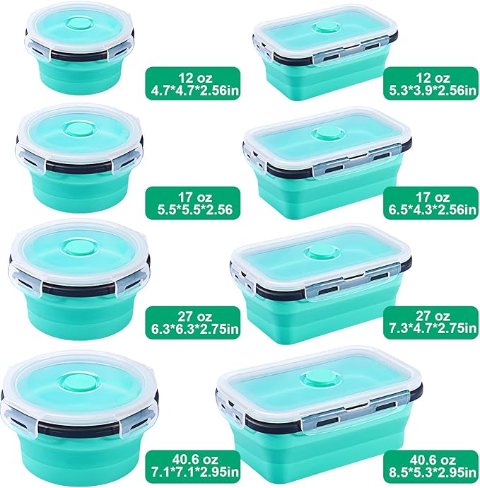 Sudaya 4 Pack Collapsible Food Storage Containers With Lids, Collapsible Storage Containers Sets Silicone Collapsible Bowls For Camping, RV Accessories, Travel Trailer Must