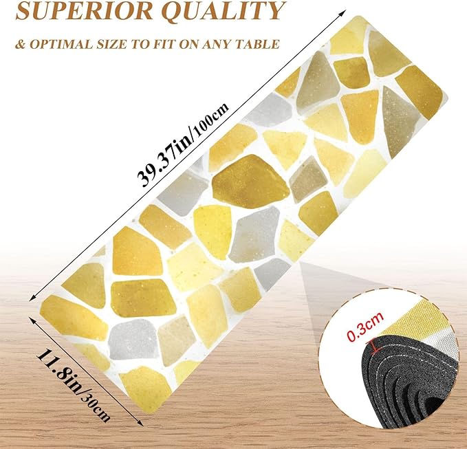 2 in 1 Table Runner Trivet for Hot Pots and Pans Heat Resistant Non Slip Waterproof 39 x 12 Inch Decorative Table Protector for Kitchen Countertop Yellow Terrazzo