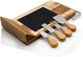 NutriChef Slicing Bamboo Cheese Board Platter - 4 Stainless Steel Knives and Magnet Holder - Modern Wood Snack Serving Tray w/ Stone Slate Slab - Slicer Blade for Cutting - NutriChef PKCZBD50