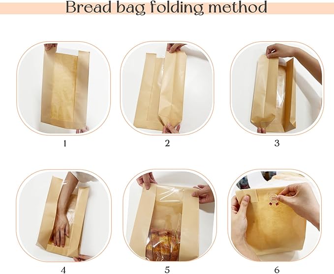 SNAIL GARDEN Sourdough Bread Bags - 100pcs with Four Sizes, Windowed, Kraft Paper with 120pcs Label Seal Stickers for Bakery Cookies, Treats