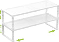 Jojocross Expandable Cabinet Shelf Organizer Storage Spice Rack Shelves for Kitchen Stackable Adjustable Pantry Cupboard Bathroom Countertop Desktop(2Packs/White/Medium-with Hole)