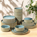 GBHOME 24-Piece Stoneware Dinnerware Set for 8 – Ribbed Ceramic Plates and Bowls, Scratch-Resistant, Microwave & Dishwasher Safe, Reactive Glaze-Space Blue