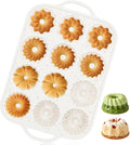 Vinino 3 Inch Silicone Mini Fluted Tube Cake Pan with Metal Reinforced Frame, 4 Different Shapes, 12-Cavity Mini Flan Mold, Nonstick Baking Pan for Mini Donuts, Jello, Pudding, Brownies, 1 Pack