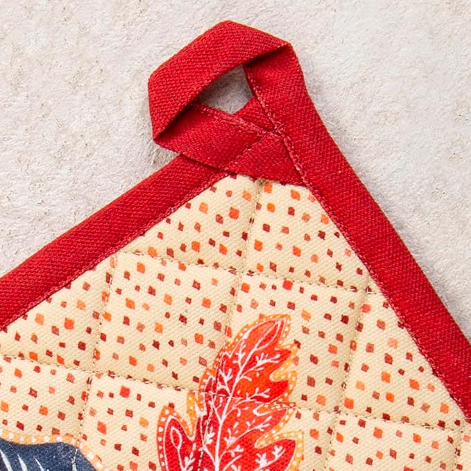 Maison d' Hermine Pot Holders 100% Cotton Heat Resistant Potholders 8" x 8" Hot Pads with Loop for Thanksgiving Christmas Decorations BBQ Cooking Baking Handling Hot Pans (Pack of 1, Kalahari)