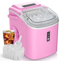 EUHOMY Countertop Ice Maker Machine with Handle, 26.5lbs Per Day, 9 Cubes in 6 Mins, Auto-Cleaning Portable Ice Maker with Basket and Scoop, for Home/Kitchen/Camping/RV (Pink)