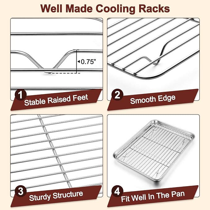 TeamFar Baking Sheet with Rack Set (3 Pans + 3 Racks), 17.6/12.5/10.5 Inch Stainless Steel Cookie Sheet Baking Pans Tray and Cooling Racks for Cooking Roasting, Non-Toxic & Heavy Duty, Dishwasher Safe